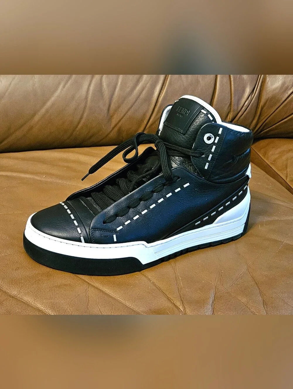 Men's Fendi Black Leather Designer High-End Sneakers Size 7 US